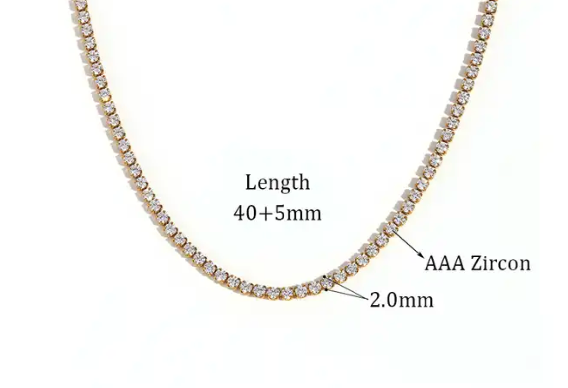 Tennis Necklace, PVD Plated Zircon