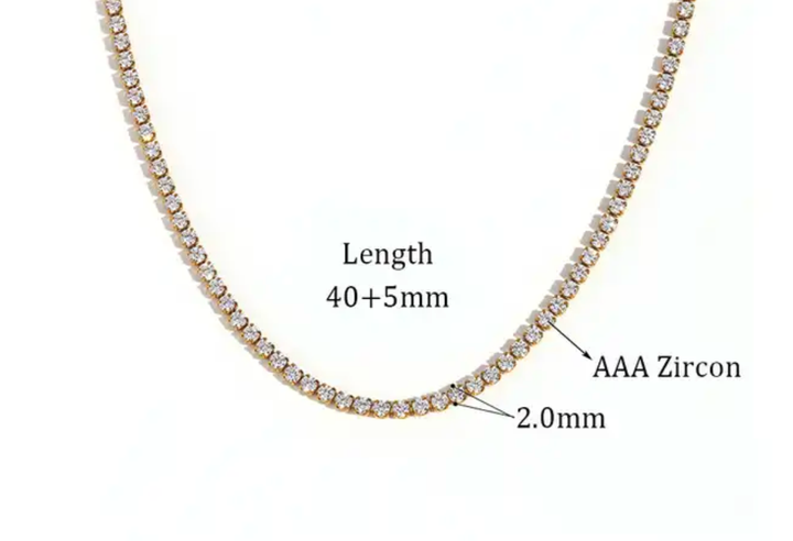 Tennis Necklace, PVD Plated Zircon
