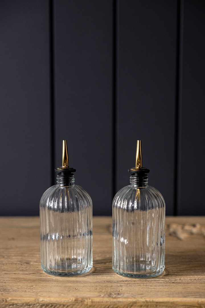 Olive Oil & Vinegar Glass Scallop Fluted Bottles