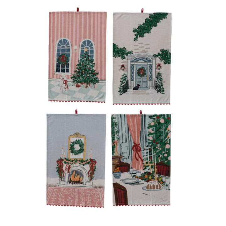 Tea Towel w Holiday Scene