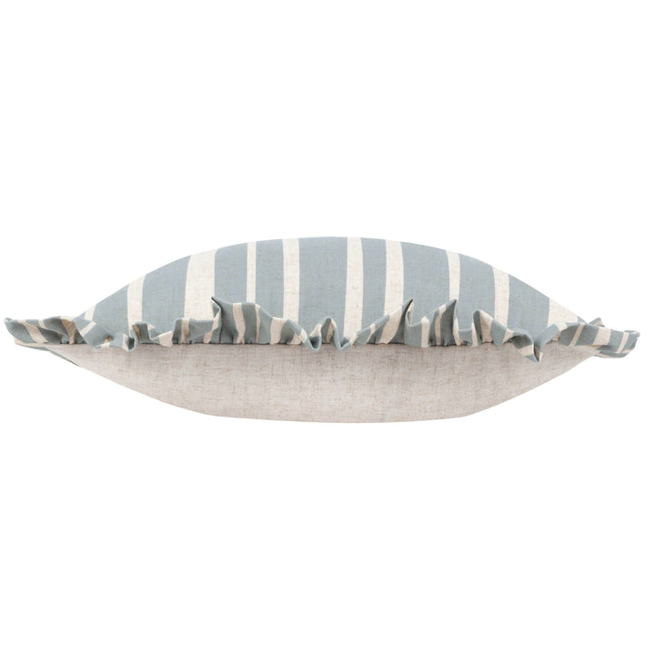 Carmon Stripe Ruffle Cushion, Linen/Blue