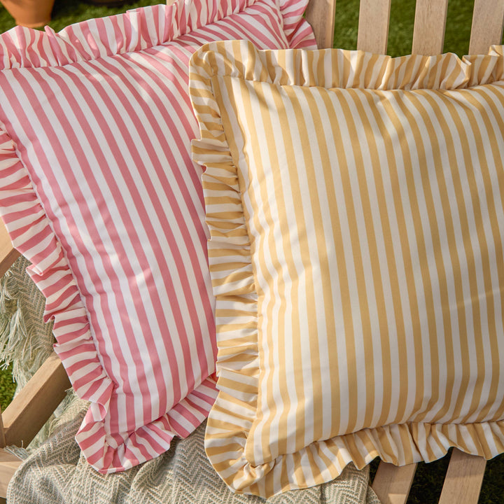 Millie Ruffle Striped Outdoor Cushion, Pink