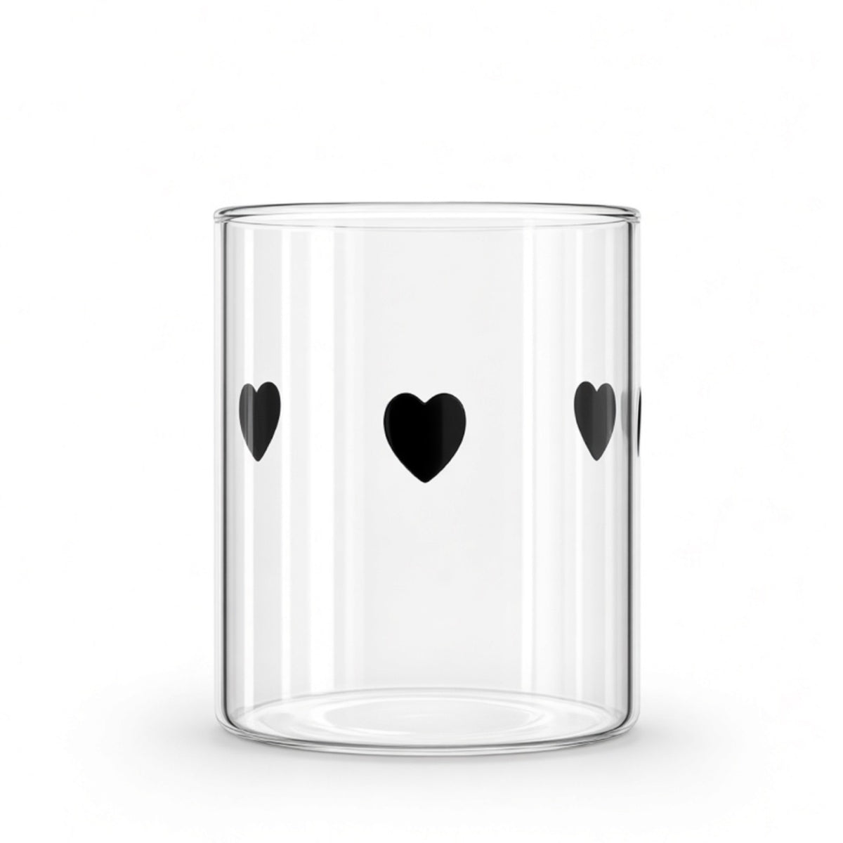 Drinking Glass w Black Hearts