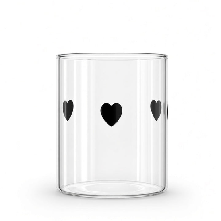Drinking Glass w Black Hearts