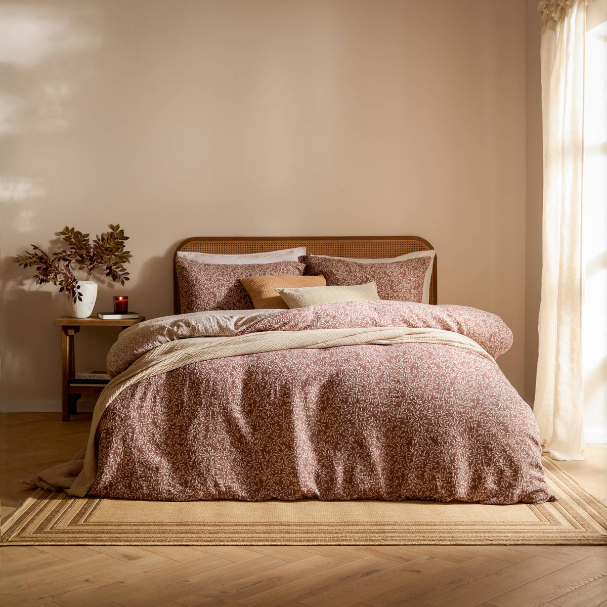 Perrie Leaf Muslin Duvet Cover Set, Cinnamon