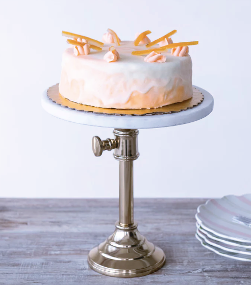 Adjustable Marble Top Cake Stand, Gold Finish