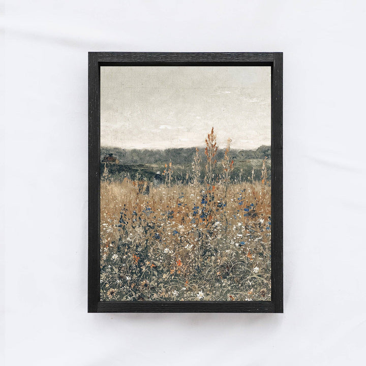 Vintage Print Framed, Wildflower Field Painting