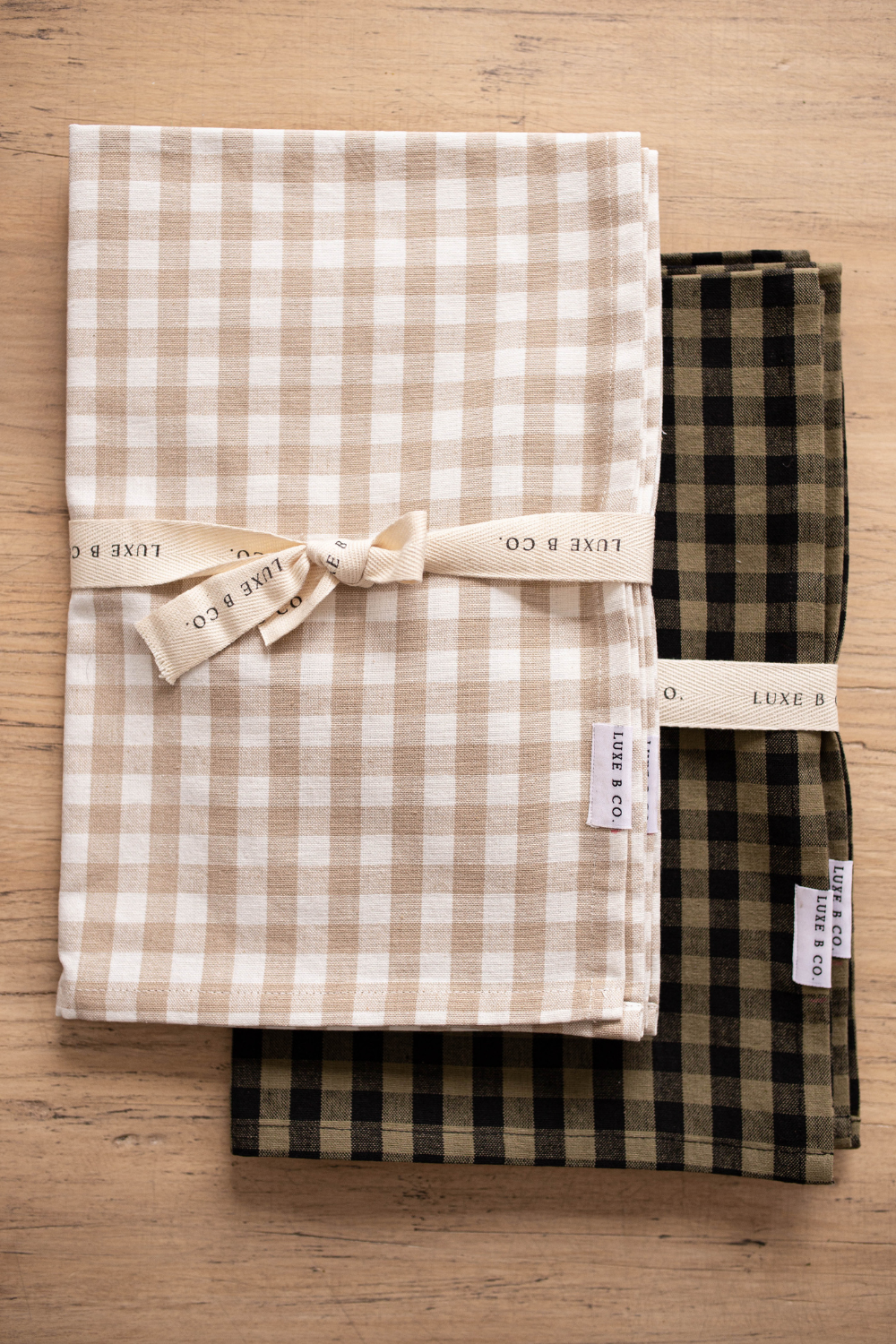 Beige Gingham Kitchen Dish Towels, Set of 2