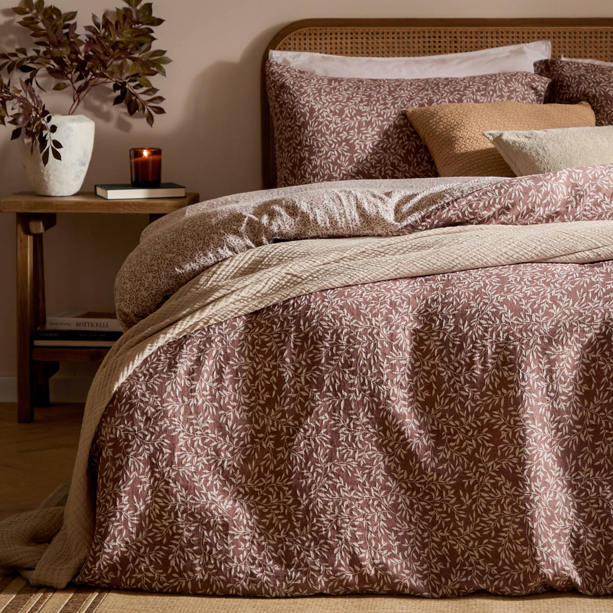 Perrie Leaf Muslin Duvet Cover Set, Cinnamon