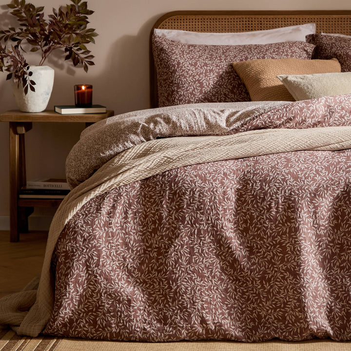 Perrie Leaf Muslin Duvet Cover Set, Cinnamon