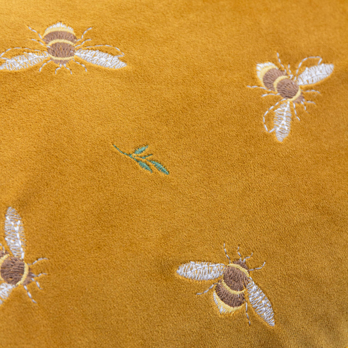 Ramble Bees Embroidered Velvet Cushion, Honey
