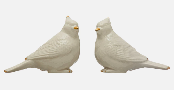 Stoneware & Gold Plated Cardinal Figurine