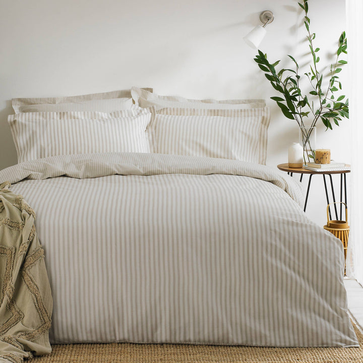 Hebden Melange Stripe Duvet Cover Set, Natural, 100% Cotton