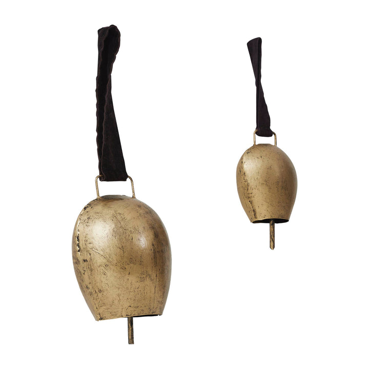 Antique Gold Metal Bell Set of 2, 5.5/7.5 Inch