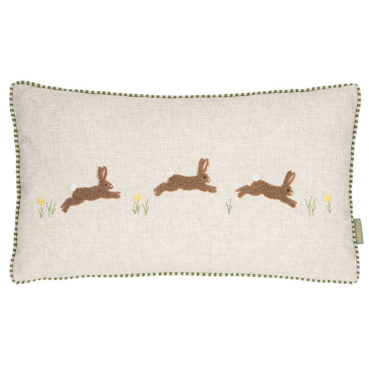 Ramble Hares Tufted Cushion, Sage
