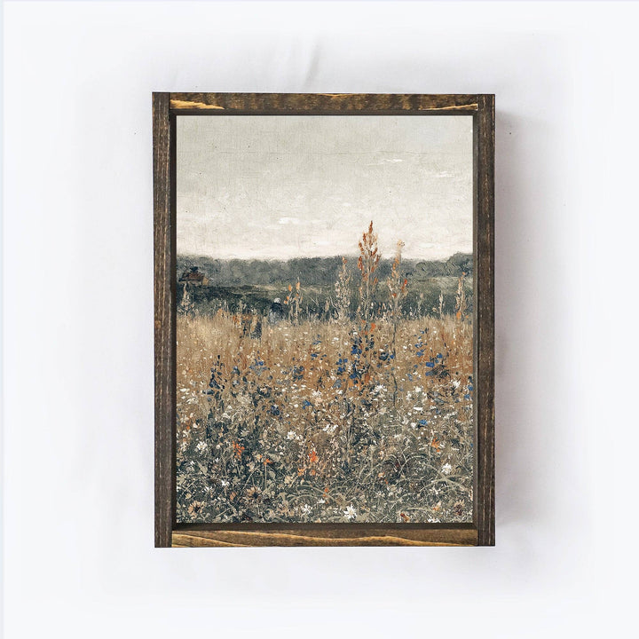 Vintage Print Framed, Wildflower Field Painting