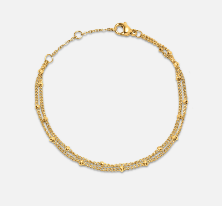 Satellite Bead 2-Strand Bracelet, Steel 14K Gold
