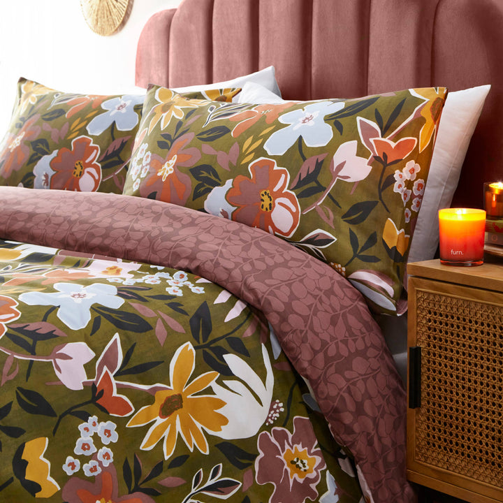Asterea Duvet Cover Set, Olive/Pink