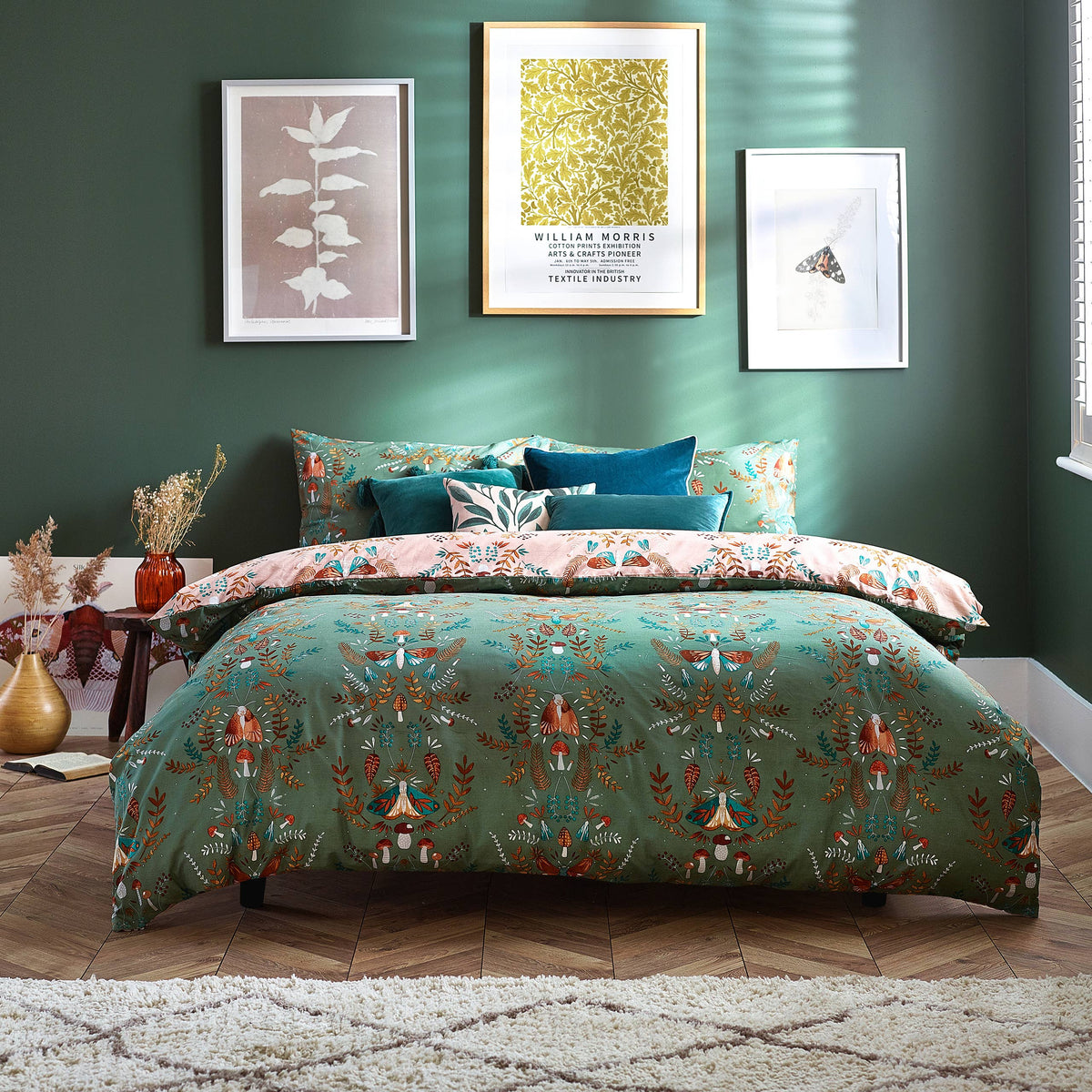 Luna Wood Duvet Cover Set, Fern Green