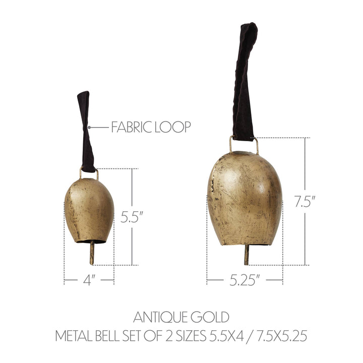 Antique Gold Metal Bell Set of 2, 5.5/7.5 Inch