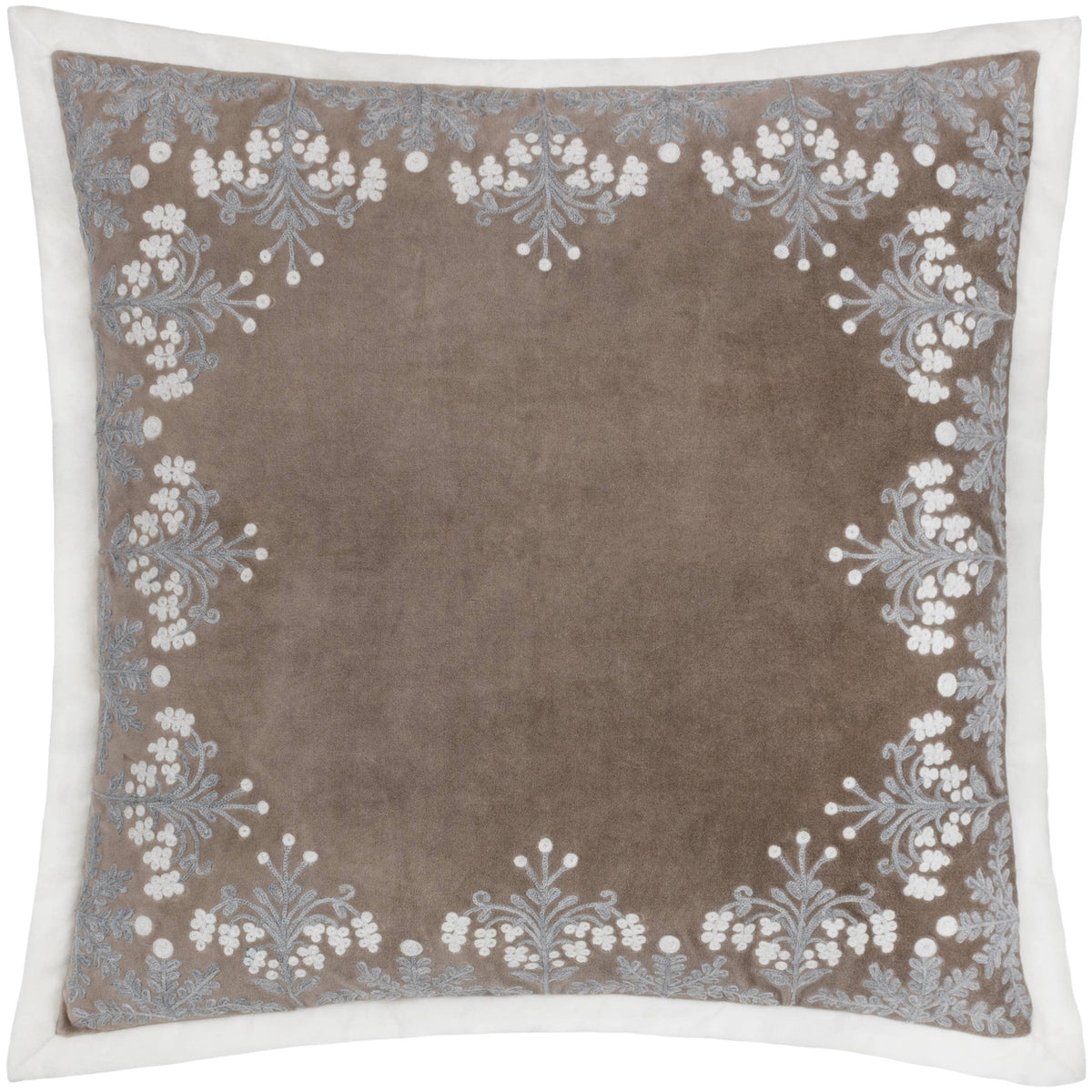 Winter Bloom Embroidered Cushion, Taupe