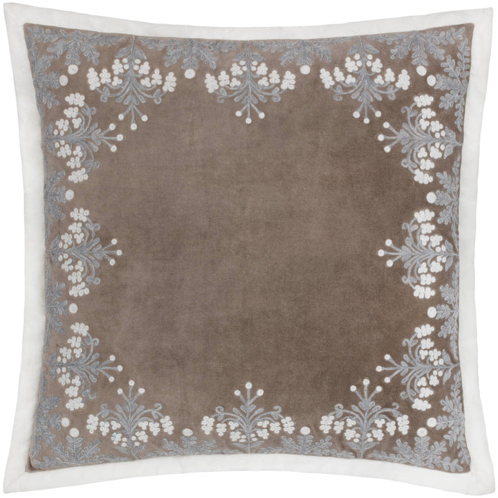 Winter Bloom Embroidered Cushion, Taupe