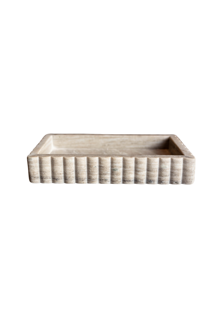 Scalloped Marble Fluted Bridge Tray, Beige