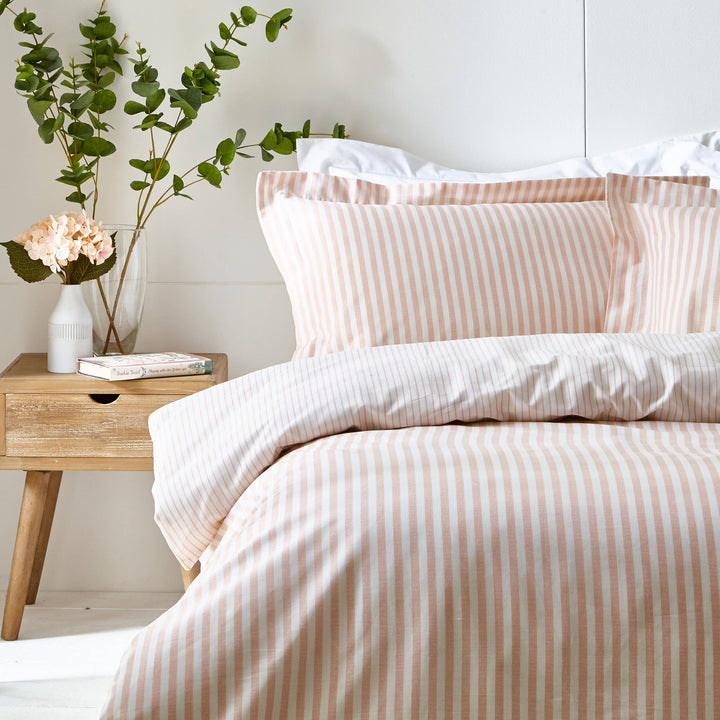 Hebden Melange Stripe Duvet Cover Set, Blush, King