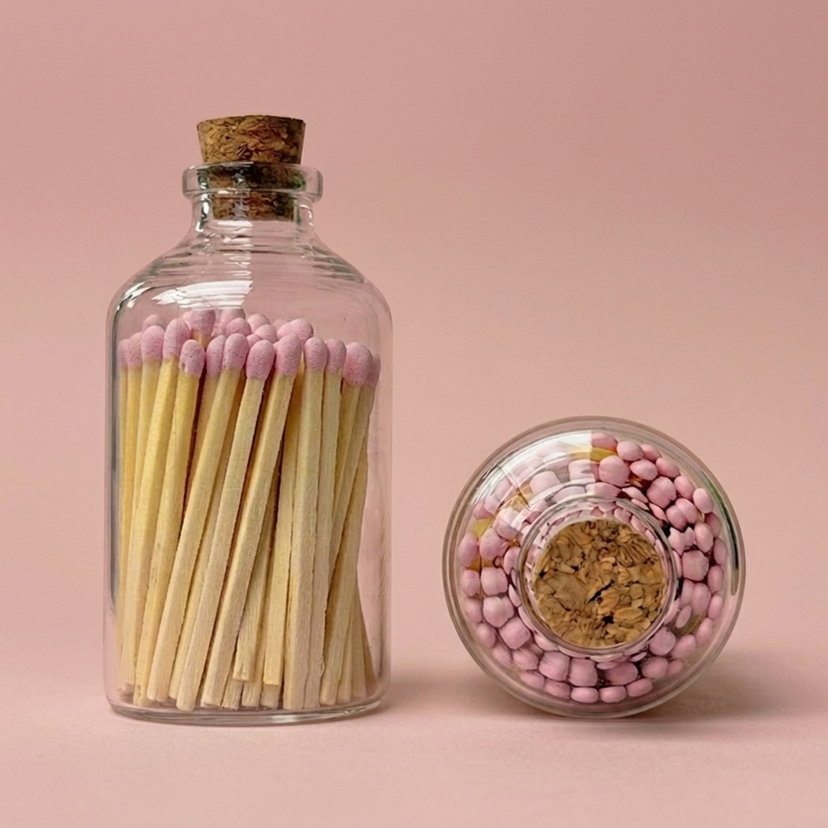 Blush Pink Tipped Safety Matches in Apothecary Jar