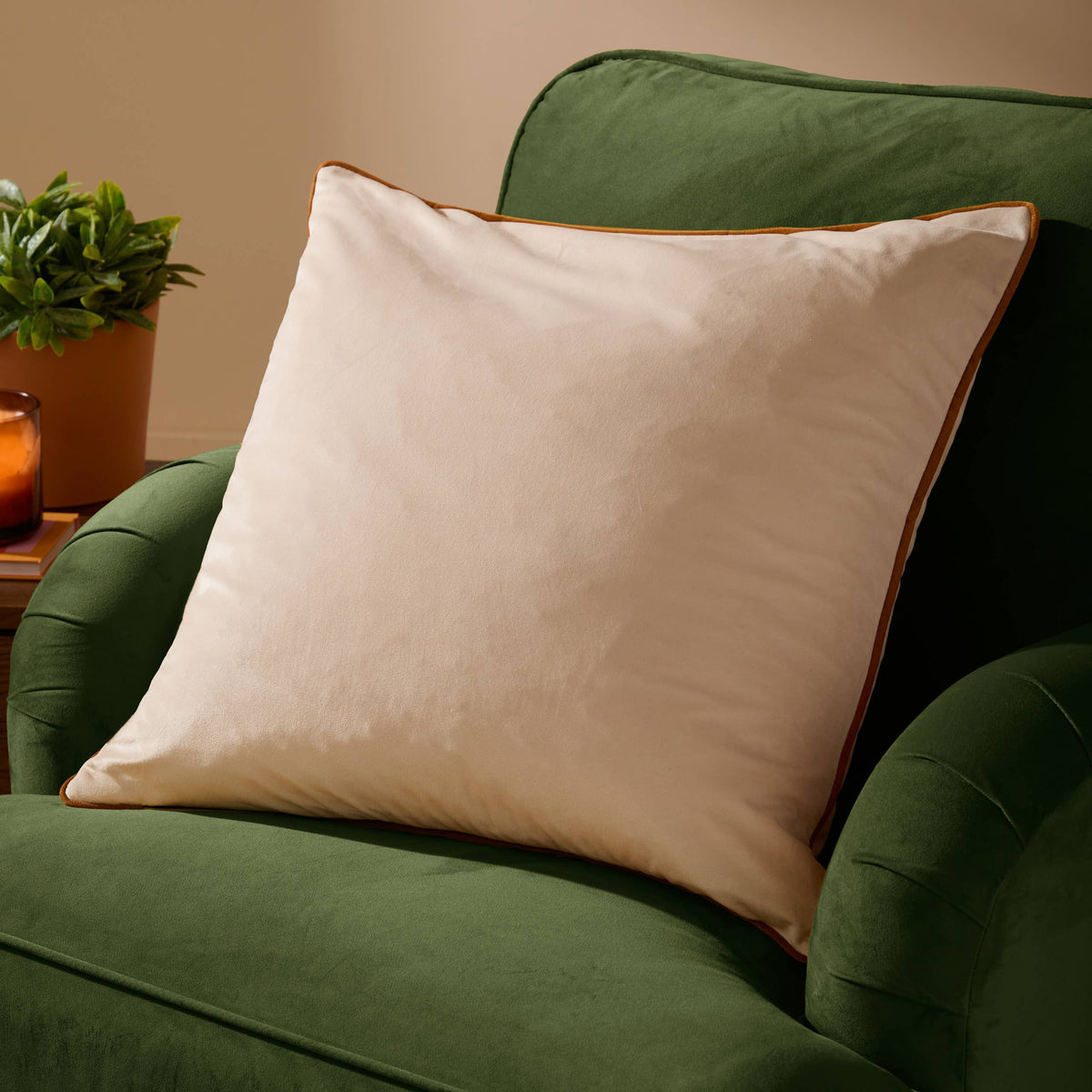 Meridian Velvet Cushion, Ecru/Ginger