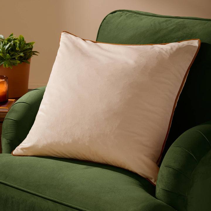 Meridian Velvet Cushion, Ecru/Ginger