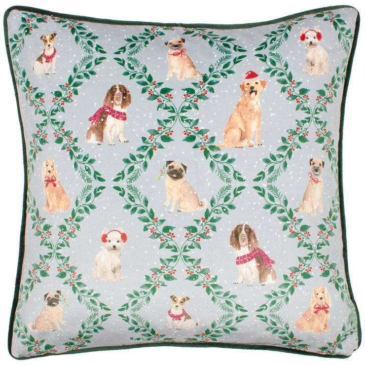 Christmas Dog Friends Printed Velvet Cushion, Multicolour