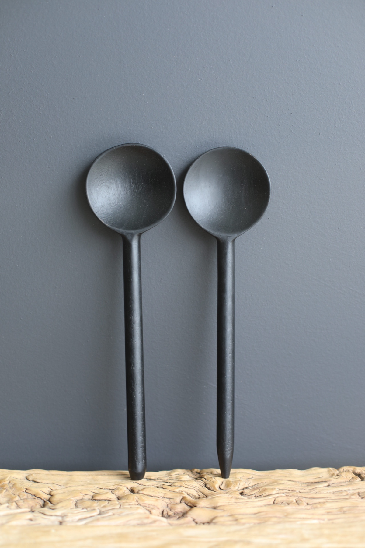 Hand Carved Mango Wood Spoons, Black, Set of 2