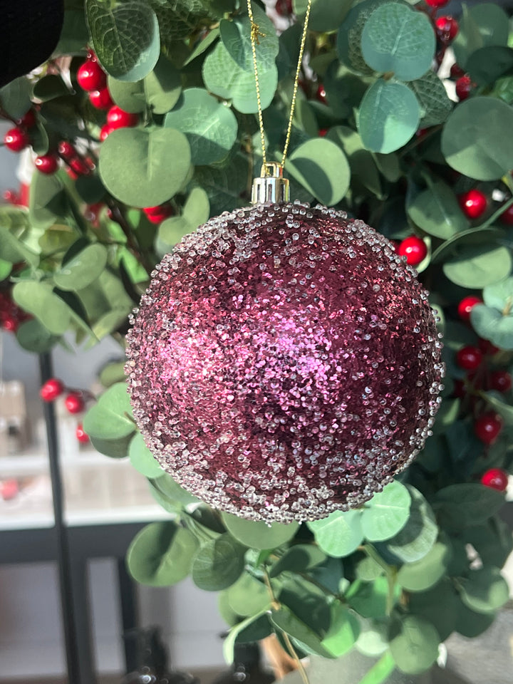 Frosted Bead and Glitter Boysenberry Ornament