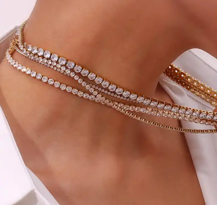 Tennis Necklace, PVD Plated Zircon