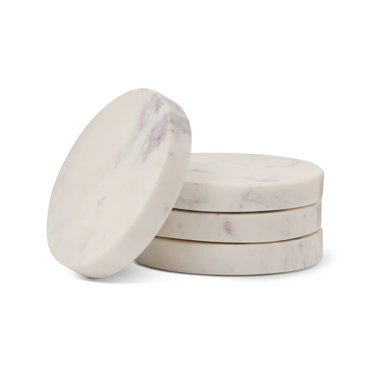 Round Marble Coaster Set of 4, White
