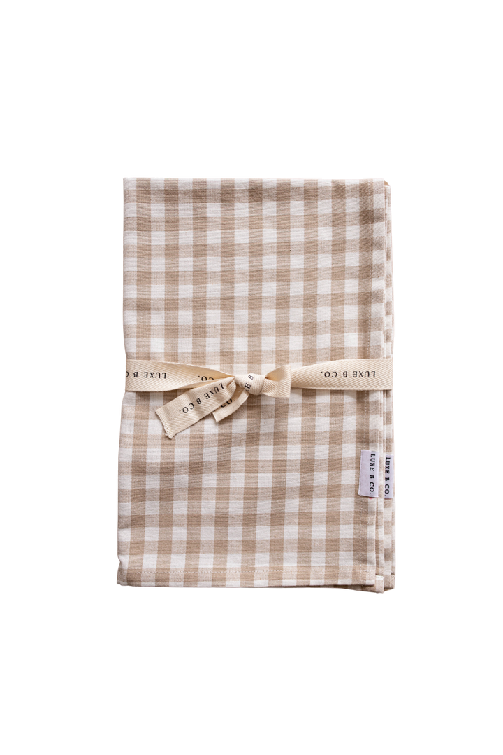 Beige Gingham Kitchen Dish Towels, Set of 2