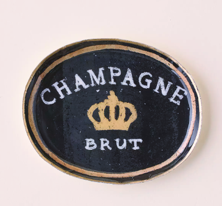 Enameled Trinket Tray, Champagne Motif