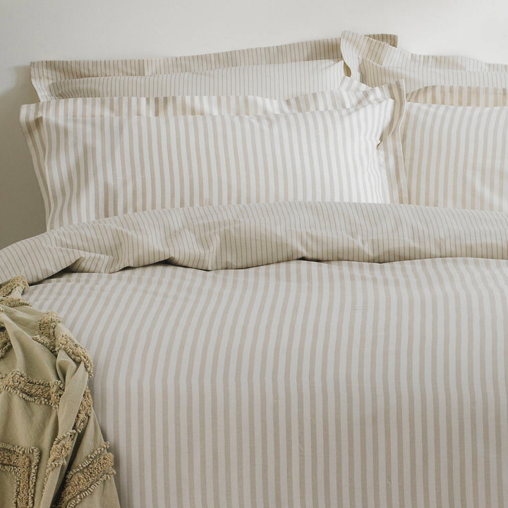 Hebden Melange Stripe Duvet Cover Set, Natural, 100% Cotton