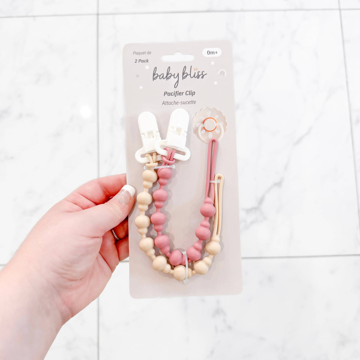 Pacifier Clip, Almond and Dusty Rose