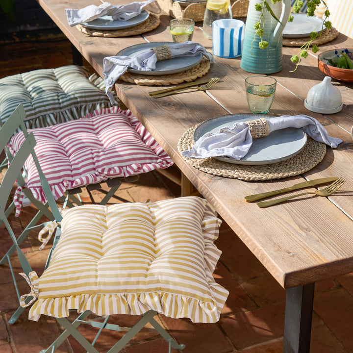Millie Ruffle Striped Outdoor Cushion, Pink