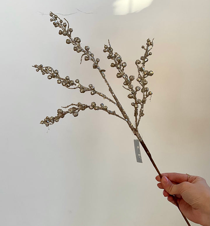 Champagne Glitter Berry Branch Spray