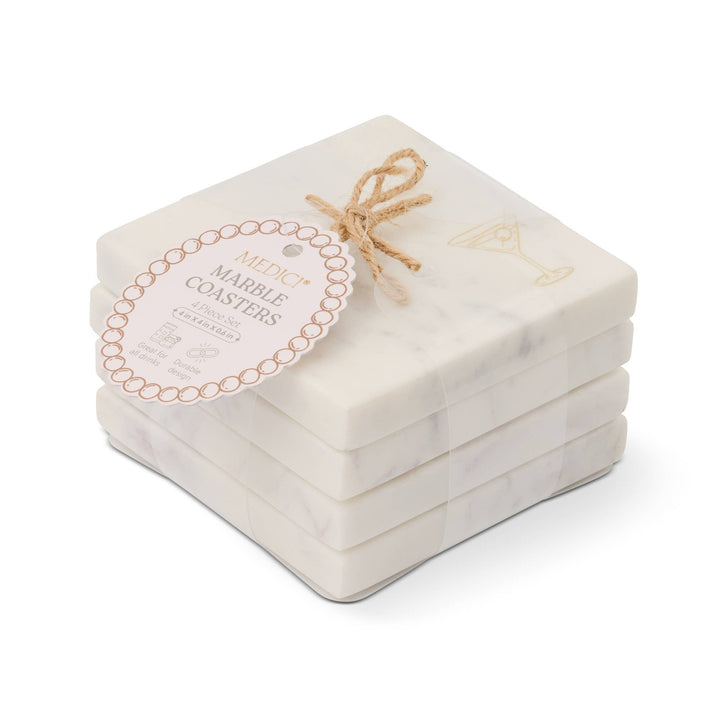 Square Marble Coaster Set of 4, White Martini