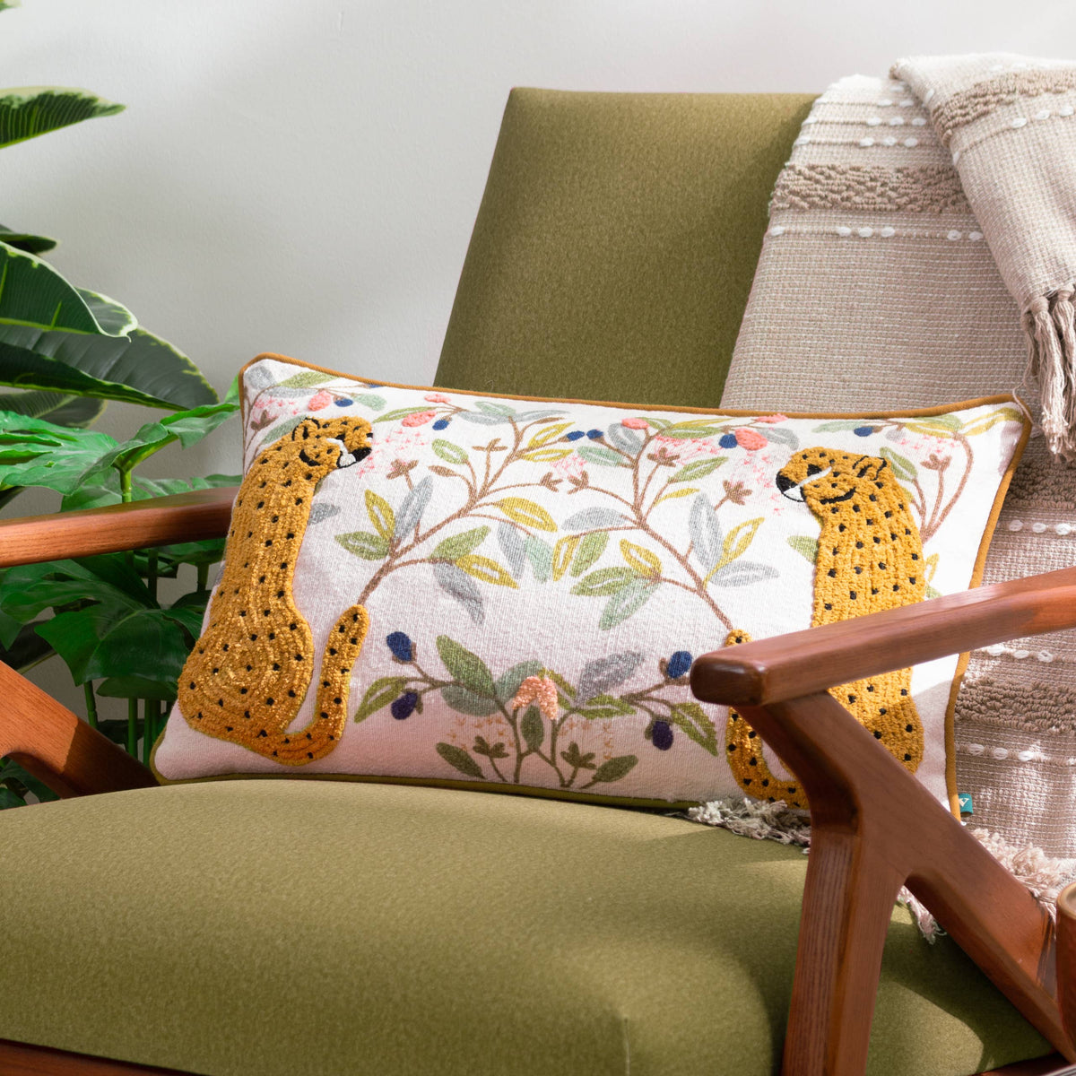 Mirrored Cheetah Embroidered Cushion, Multicolour