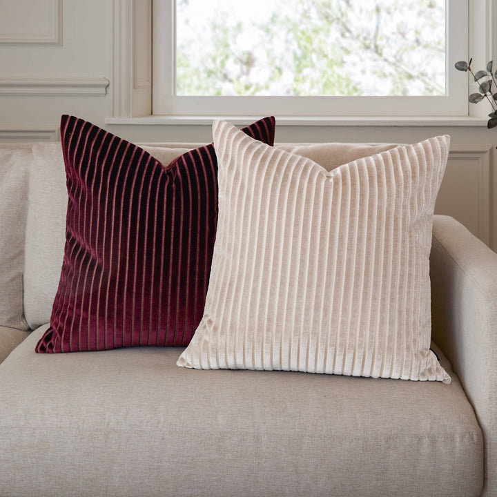 Savoy Stripe Velvet Cushion, Oyster