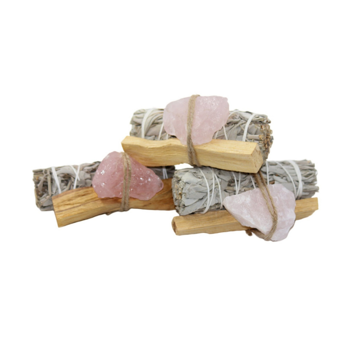 Rose Quartz Crystal Sage Smudge Bundle