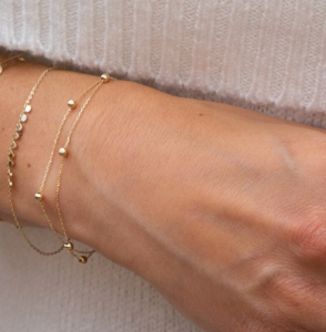 Satellite Bead 2-Strand Bracelet, Steel 14K Gold
