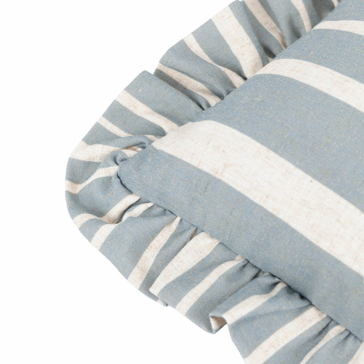 Carmon Stripe Ruffle Cushion, Linen/Blue