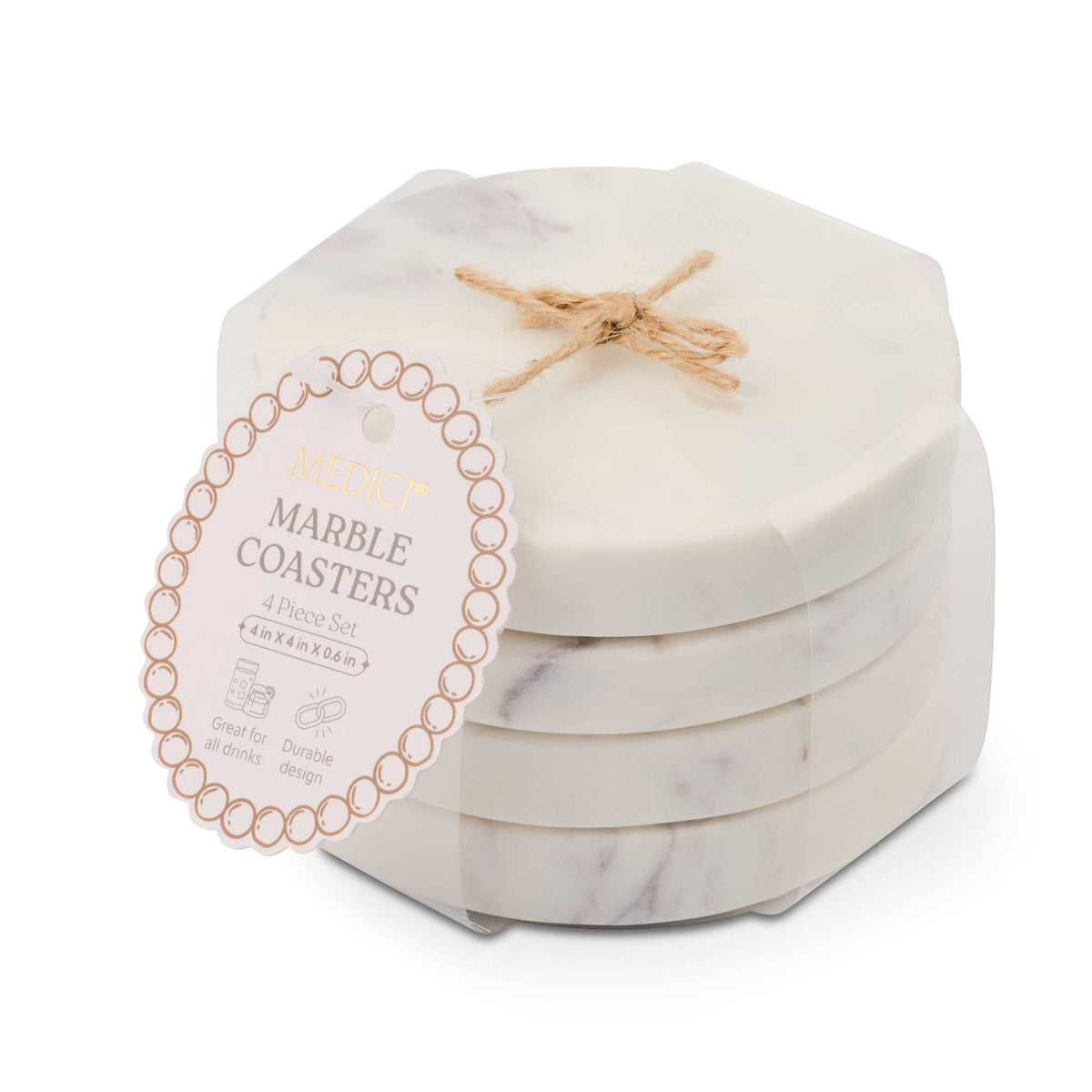 Round Marble Coaster Set of 4, White