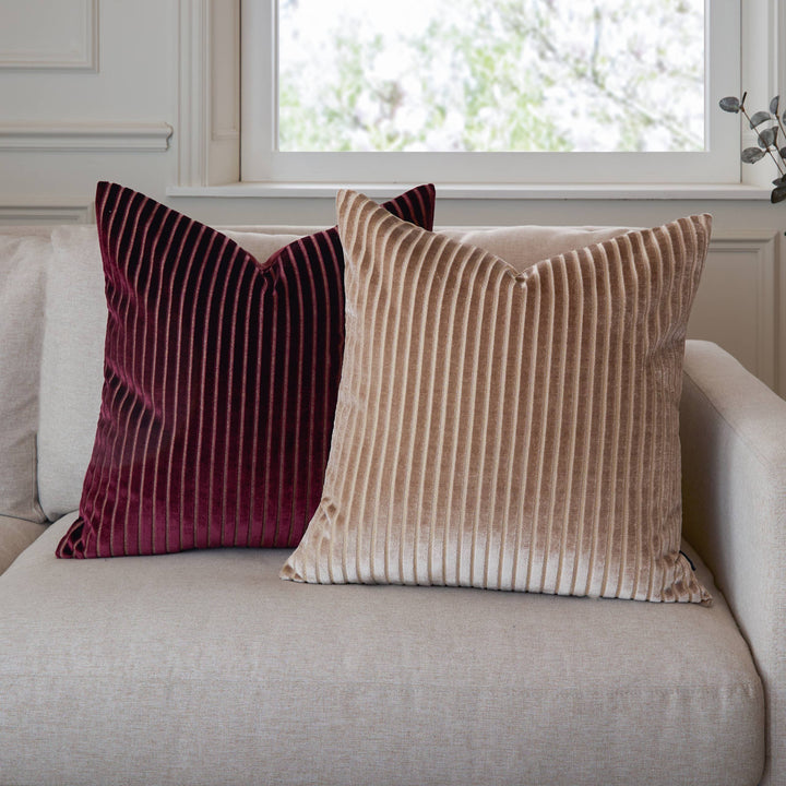 Savoy Stripe Velvet Cushion, Burgundy